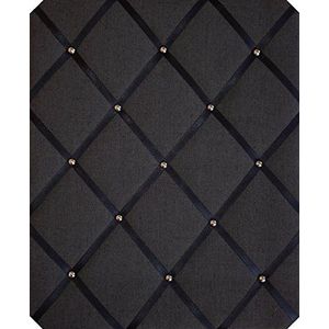 Groot prikbord van zwart linnen, met verchroomde spijkers en kruisbanden, 40 x 48 cm