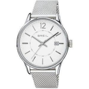 BREIL - Elegant herenhorloge Contempo – 40,5 mm stalen kast – armband van zwart staal Milanese – kwartsuurwerk alleen tijd, Wit., Armband