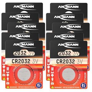 ANSMANN CR2032 knoopcellen 3 V 240 mAh (10 stuks) - hoogwaardige standaard platte batterijen - lithiumknoopcellen voor contactloze betaalapparaten, garage-openingssysteem enz.