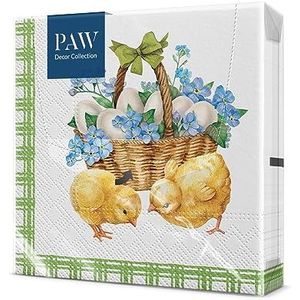 PAW - Papieren handdoek, 3-laags (33 x 33 cm), 20 stuks, ideaal voor open dagen, tuinfeesten, familiefeesten, feestjes met vrienden, Pasen (chicks with basket)