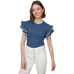 Trendyol Indigo Frilly Knitted damesblouse, indigo, maat M, Indigo