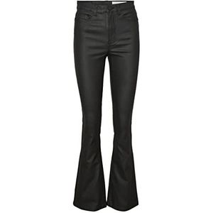 Noisy May NMSALLIE HW Flare Coated Pants Noos Jeans, Zwart, M/32 Dames, zwart.