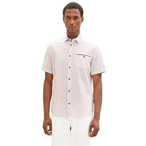 TOM TAILOR Heren overhemd met korte mouwen met borstzak, 31813 - structuur wit roze, XL, 31813 - Structuur wit roze