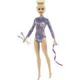 Barbie GTN65, Ritmisch Gymnaste Blonde Pop (30 cm), in Kleurrijk Glanzend Turnpakje, met 2 Stokjes en een Lint, Geweldig Cadeau voor kinderen vanaf 3 jaar