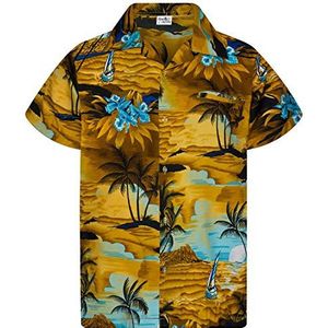 King Kameha Funky Hawaiiaans overhemd voor heren, korte mouwen, Hawaiiaans voorvak, surf bruin turquoise