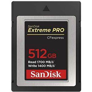 SanDisk Extreme PRO CFexpress Compactflash kaart type B, 512 GB, tot 1700 MB/s, video's opnemen in 4K RAW