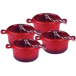 KAMBERG - Set van 4 mini-braadpannen, Ø 12 cm, rond, gevlamd, rood – gegoten aluminium – steencoating – geschikt voor alle warmtebronnen, ook inductie – zonder PFOA