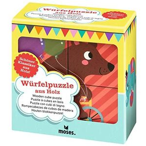 moses. 38145 puzzeldobbelstenen met vrienden van de circus, houten puzzel, educatief speelgoed voor kinderen vanaf 2 jaar, 4 puzzeldobbelstenen, 6 kleurrijke motieven met dieren