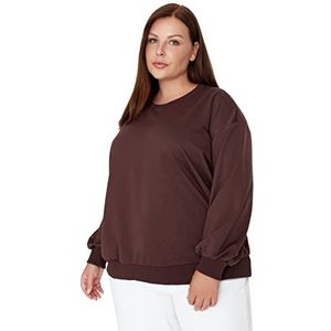 Trendyol Sweatshirt effen ronde hals oversized dames trainingspak bruin XL oversized, Bruin