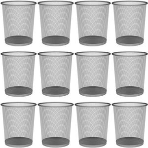 Detectalia 10 liter metalen gaas prullenbak, 12 stuks, zilver, kantoor prullenbak, keuken prullenbak, badkamer prullenbak, afmetingen Ø 23,5 x 27 cm