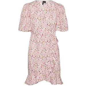 Vero Moda Vmemma Henna 2/4 Short Wrap Dress Wvn Ga damesjurk, Perfect roze/Aop: duizend bloem