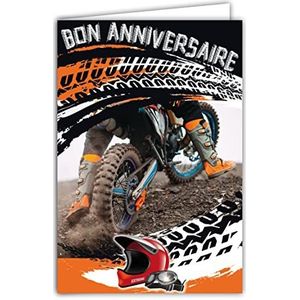 AFIE Kaart Goede Verjaardag – Moto Cross Sport Extreme Pilot Speed Offroad Circuit 2 Wielen Competitie Helm Masker – Envelop Inclusief – Oranje/Zwart – Gemaakt in Frankrijk 65-1343
