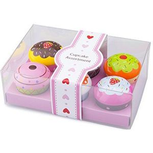 New Classic Toys Cupcake set van hout, educatief imitatiespel voor kinderen, 6-delig, roze