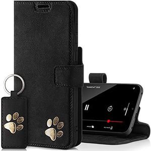 SURAZO Apple iPhone 14 Pro Max hoes - Echt lederen beschermhoes met pootafdruk - RFID-flipcase [magneet, standfunctie, kaartenvak] Flip case