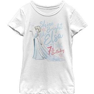 Disney Frozen Birthday Queen Seven Girl's Solid Crew Tee, wit, XS, Wit