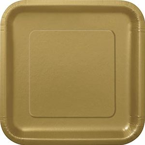 Unique Party papieren borden, vierkant, ecologisch, 18 cm, goudkleurig, 16 stuks, 33240 EU, goud