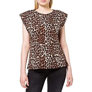 ONLY Onlpernille Shoulder AOP JRS T-shirt voor dames, Zwart met luipaardpatroon