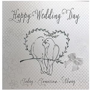 WHITE COTTON CARDS Bruiloftskaart met duiven en hart, handgemaakt, wit