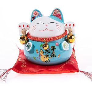 lachineuse - Kat Maneki Neko – Japanse geluksbrenger spaarpot – tradities uit Azië – blauw – porselein – cadeau-idee en cadeau voor Japan Azië – Fortuin, bescherming, geluk en geluk