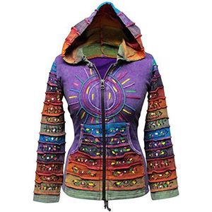 SHOPOHOLIC FASHION Zuurgewassen meerkleurige patchwork hoodie, hippie jas met regenboog gestreepte mouwen, Paars.