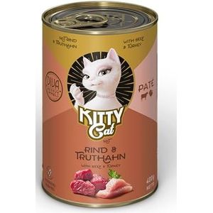 Kitty Cat Paté rundvlees en kalkoen, 6 x 400 g, natvoer voor katten, graanvrij, met taurine, zalmolie en groene orlevorm, compleet voer met hoog vleesgehalte