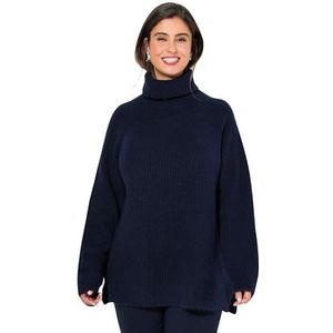 Ulla Popken Pull pour femme, grandes tailles, grande taille, tricot côtelé, col roulé, manches longues, recyclé, Marine, 60-62