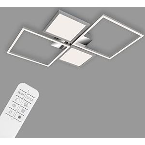 BRILONER - Dimbare led-plafondlamp met afstandsbediening, middenlicht, led-plafondlamp draaibaar, wit verstelbaar, vierkant, geborsteld aluminium, 652 x 640 x 75 mm (l x b x h)