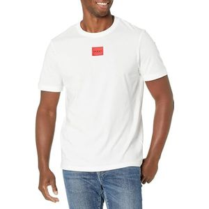 HUGO Geribbeld T-shirt voor heren met ronde hals in het midden, krijtwit, XL, Krijtwit