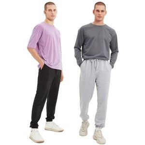 Trendyol Pantalon de survêtement décontracté à taille normale pour homme, Gris/noir, XS