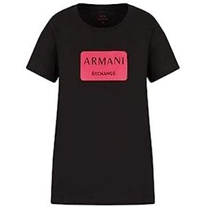 ARMANI EXCHANGE Boyfriend Fit, logo doos, mooie stiksels dames T-shirt, zwart.
