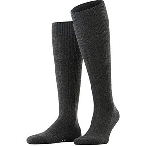 FALKE Lhasa Rib Kasjmierwol, lang, eenkleurig, 1 paar lange sokken voor heren (1 stuk), grijs (antraciet melange 3080)