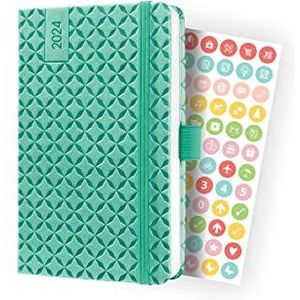 SIGEL J4126 mooie weekplanner 2024, A6, mintgroen, hardcover, elastiek, penlus, insteekvak, 174 pagina's, FSC-gecertificeerd