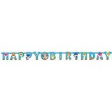 Amscan 9908478 - Baby Shark slinger kleurrijk Happy Birthday met grappige haai-motieven van karton voor kinderverjaardag decoratie