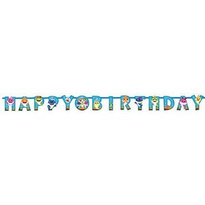 Amscan 9908478 - Baby Shark slinger kleurrijk Happy Birthday met grappige haai-motieven van karton voor kinderverjaardag decoratie