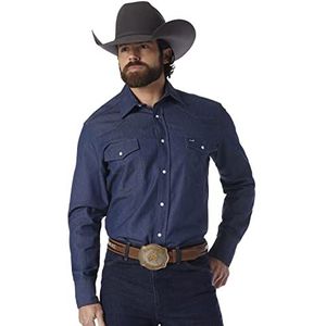 Wrangler Cowboy Cut Western Long Sleeve Snap Work Shirt Washed Finish Shirt, Ondoorzichtig Heren Indigo, 42-44, Indigo