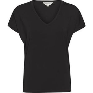 Part Two Dames T-shirt met V-hals, casual, pasvorm, shorts, vleermuismouwen, heuplengte, dames, zwart.