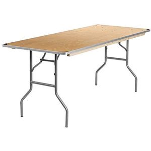 Flash Furniture Rechthoekige bankettafel van robuust berkenhout, met metalen randen en hoekbescherming, 76,2 x 183,9 cm