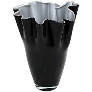 Vaas van mondgeblazen glas, 21 x 21 x 30 cm, zilver/zwart