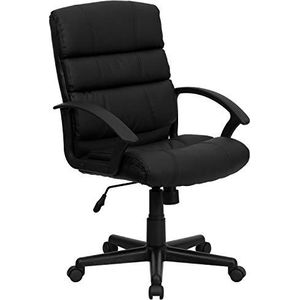 Flash Furniture Bureaustoel met armleuningen, draaibaar, leer, 63,5 x 60,96 x 33,02 cm, zwart