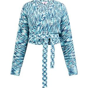 Sookie Veste portefeuille en tricot pour femme, Bleu Multicolore, XL-XXL
