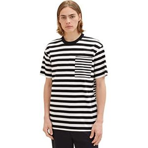 TOM TAILOR Denim 1036485 Casual T-shirt voor heren, gestreept, 1 stuk, 31908 - Black White Various Stripe