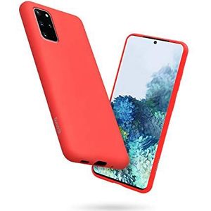 Crong Color Cover Premium Liquid siliconen hoesje voor Samsung Galaxy S20+ met microvezelvoering, compatibel met draadloos Qi-opladen/draadloze oplader, rood