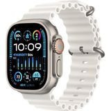 Apple Watch Ultra 2 (49 mm GPS + Cellular) Smartwatch met robuuste titanium behuizing en witte oceaanarmband. Volgen van fysieke activiteiten, zeer nauwkeurige GPS, extra lange batterijduur