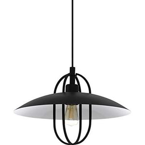 EGLO Hanglamp Cregan, 1 lichtpunt, vintage, industrieel, retro, hanglamp van staal, eettafellamp, woonkamerlamp hangend in zwart, wit, E27 fitting