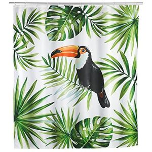 WENKO Douchegordijn, Tucan, textielgordijn voor de badkamer, met ringen voor bevestiging aan de douchestang, wasbaar, waterafstotend, 180 x 200 cm