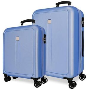 Roll Road Cambodja Kofferset, blauw, 55/68 cm, stijf, ABS, zijcijfersluiting, 93 l, 6,4 kg, 4 dubbele wielen, handbagage, blauw, kofferset, Blauw, kofferset