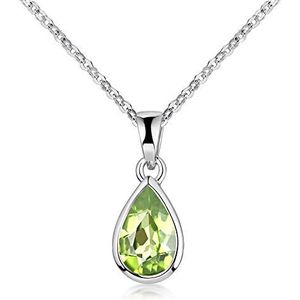 Materia Peridot hanger van 925 zilver, groen, druppel edelsteen, gerhodineerd, met ketting naar keuze, edelsteen, peridoot, Edelsteen, Peridoot