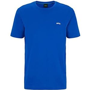 BOSS Heren T-shirt Curved Regular Fit van biologisch katoen met logo, blauw, S, Blauw