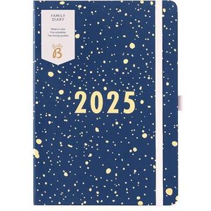 Busy B Familieplanner 2025 DIN A5 - weekplanner met 5 schema's, omslag van goudfolie in marineblauw - levensplanner voor drukke gezinnen - inclusief planner