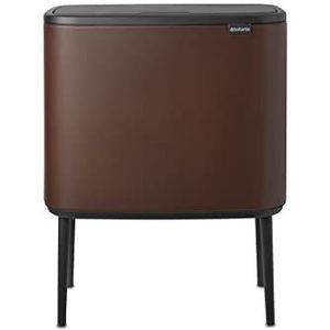 Brabantia - Bo Touch Bin 23+11L - Dubbele prullenbak voor de keuken - Soft-Touch-opening - Uitneembare binnenemmer - Antislip - Inclusief vuilniszakken - Cosy Brown - 54 x 31 x 68 cm